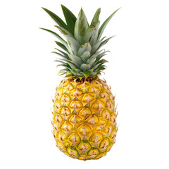 Fototapeta premium Ripe pineapple, vibrant yellow, green leaves