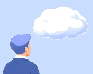 A businessman gazes at a large, fluffy white cloud, symbolizing ideas, dreams, or the potential of cloud computing