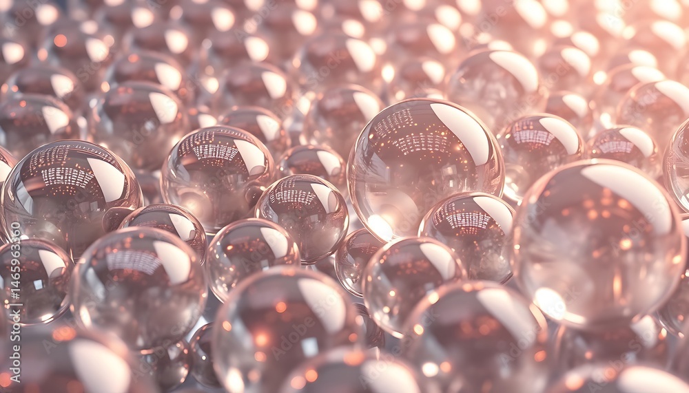 Fototapete Luminous Spheres Reflecting Light, Abstract Bubbles In A Digital Realm. Three Dimensional Orbs Create A Mesmerizing Display, Perfect For Backgrounds And Visual Effects. Floating Elements Add Depth.