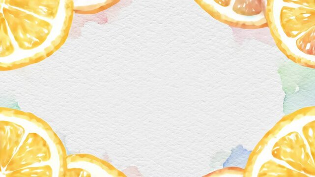 Watercolor Lemon Orange Frame. Fresh Lemon Slice Border