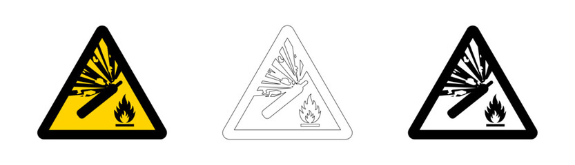 Warning risk of explosion due to pressurized or flammable gas cylinders in vector format