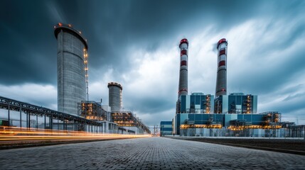 Obraz premium Industrial power plant under a dramatic sky
