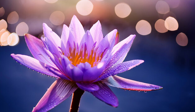 Vibrant Purple Lotus Flower Blooming in a Tranquil Pond