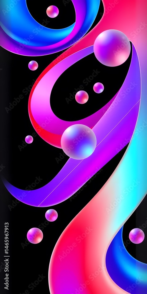Poster Abstract Flowing Forms, A Gradient Of Colors With Blues, Purples, And Reds, Glowing Lines Create Depth. Soft Circular Shapes Add Contrast, Making It Visually Dynamic And Energetic.
