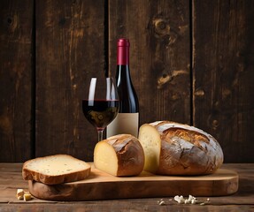 still life with wine and cheese