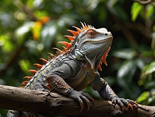 Fototapeta premium Sunbathing Green Iguana by the New River in Belize