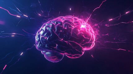 Glowing Brain with Neural Connections in a Digital Futuristic Space