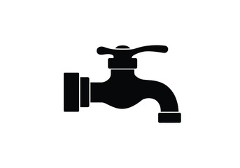 Water faucet silhouette. This image shows a silhouette of a water faucet with a single droplet, emphasizing plumbing, water flow, and utility. Vector clipart illustration design.