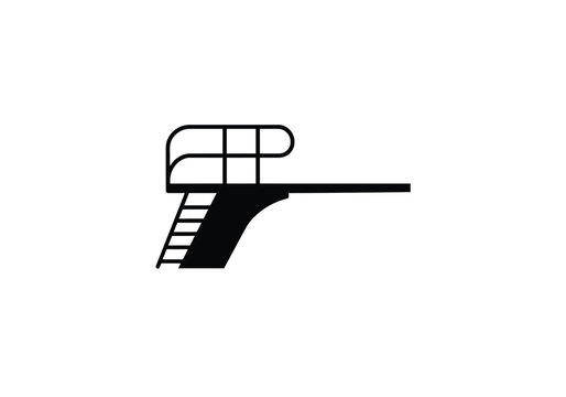 Diving board silhouette. This image shows a person in a diving posture on a diving board, depicted in a black silhouette style. Vector clipart illustration design.
