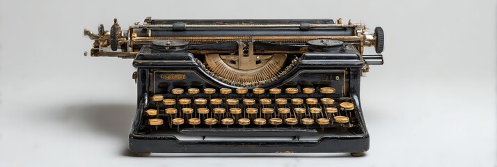 A vintage typewriter on a clean white background, evoking retro charm and nostalgia. Perfect for creative, historical, or hipster-themed projects. Isolated for easyA vintage typewriter on a clean  use