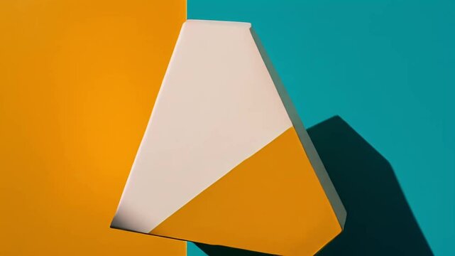 Geometric Paper Art with White Trapezoid on Orange and Turquoise Background Creating Strong Shadows