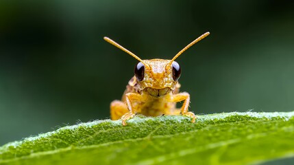 Close Up of Bug on Leaf with Green Background