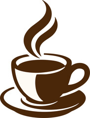 Minimalist Coffee Cup Silhouette with Steam – Black and White Hot Drink Icon for Café Menu and Logo Design