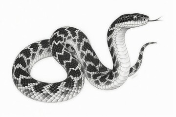 Fototapeta premium Detailed black and white drawing of an Anaconda snake in its serpentine form, perfect for wildlife illustrations, naturethemed designs, and educational resources.