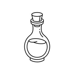 Minimalist drawing of a potion bottle, simple outline, black on white