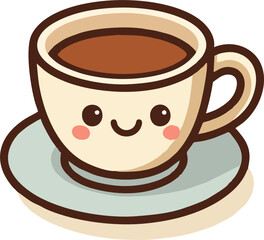 Kawaii Smiling Coffee Cup Vector – Cute Cartoon Mug with Face for Café, Kids, and Menu Design