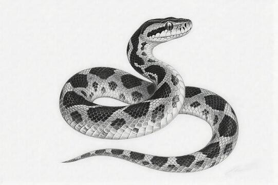 Anaconda snake drawing a detailed black and white illustration of a reticulated python.