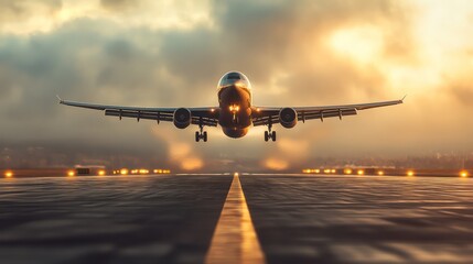Fototapeta premium Airplane taking off against dramatic sky