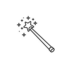 Simple outline of a magic wand with sparkles and star detail