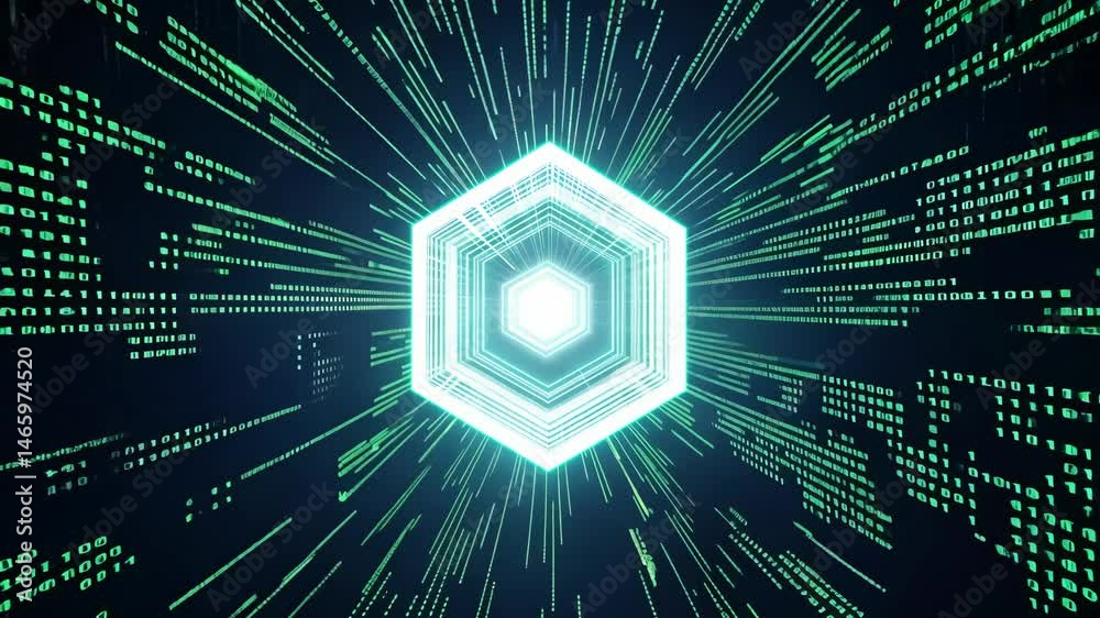 Poster binary code hex tunnel futuristic data stream visuals 4k.
