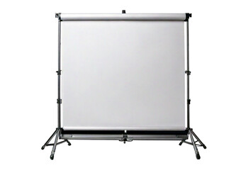 Blank projection screen on tripod stand against isolated on transparent or white background