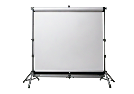 Blank projection screen on tripod stand against isolated on transparent or white background