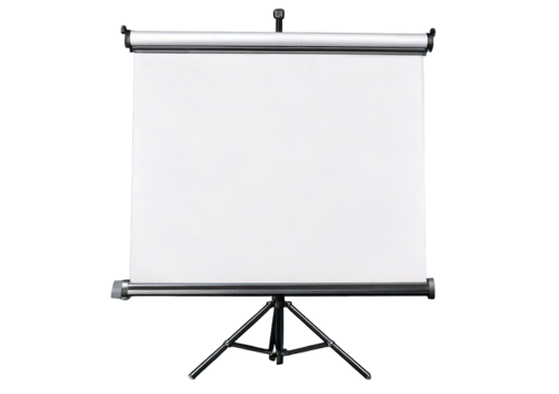 Blank projection screen on tripod stand against isolated on transparent or white background