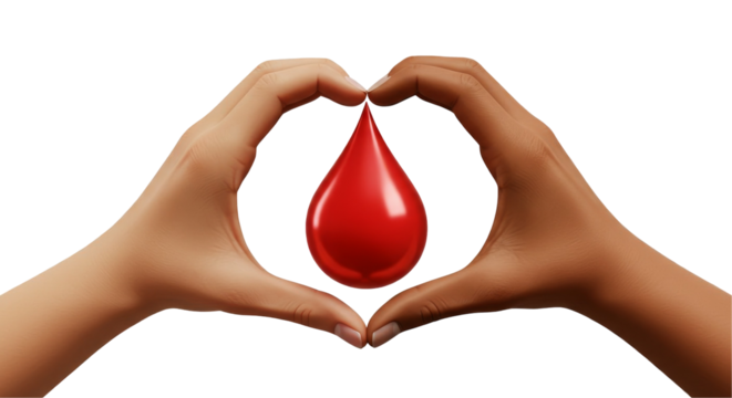 Embracing life Hands form a blood drop heart
