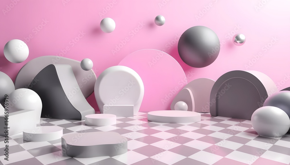 Leinwandbilder retro geometric abstraction with dreamy pastel hues. a modern design featuring black and white 3d sh