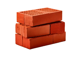 Stack of red rectangular bricks isolated on transparent or white background