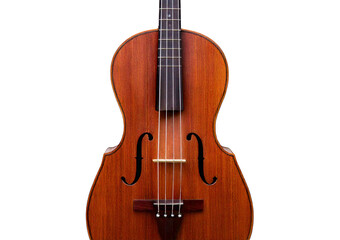 Fototapeta premium Traditional wooden string instrument with dark brown finish isolated on transparent or white background