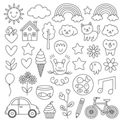 Set of cute doodle on white background. Hand drawn abstract doodle isolated on white background.