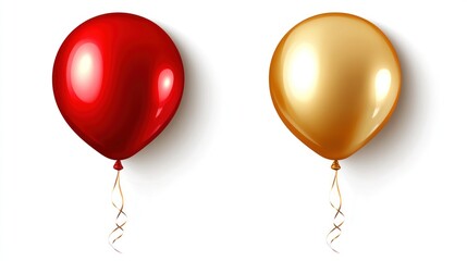 Realistic red and gold balloons