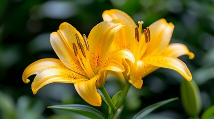 Close-up of Blooming Yellow Flowers in Garden with Green Background