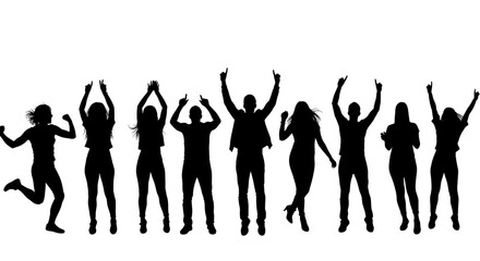 Silhouetted figures celebrating in unison