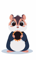 Naklejka premium Hamster Joyfully Holding a Sunflower Seed in Its Paws Against a Simple Background Generative AI