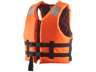 Bright orange life jacket depicting maritime safety and reflective safety features for water activities