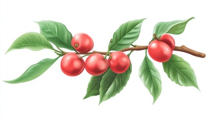 Red berries on a branch with green leaves