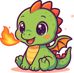 Obraz premium A cute baby dragon breathing fire in neon glow style