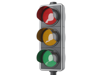 Realistic traffic light with red yellow and green signals depicting rules of the road