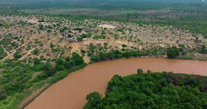 Panoramic Aerial View Of The Omo River Near Korcho Village In Ethiopia.