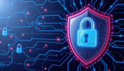 Digital shield representing cybersecurity and data protection.