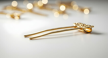 Elegant Gold Hair Stick with Decorative Design on White Background