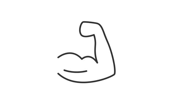 Muscle animation line icon, Black line icon animation on white background, Arm icon animated.