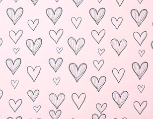 Hand-drawn hearts on a pink backdrop for Valentines