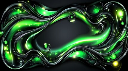 Abstract flowing green and dark shapes