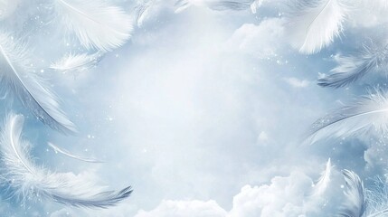 Delicate, ethereal sky scene with floating feathers