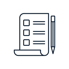 Document, pen. Concept report, invoice, checklist. Vector linear icon isolated on white background.