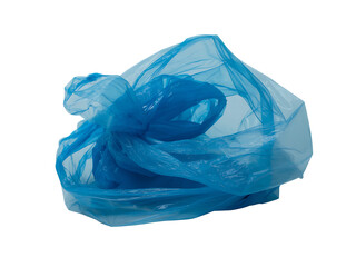 Close up shot of a blue plastic bag isolated on a black background showing textures and folds