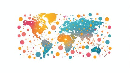 Flat vector world map with connected dots and lines, symbolizing global networks. Perfect for business, tech, and communication themes. Clean, modern, and scalable design.